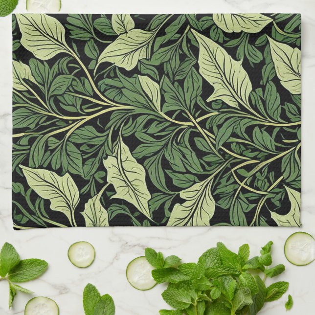 Cluster of Vines in Shades of Green Kitchen Towel (Folded)