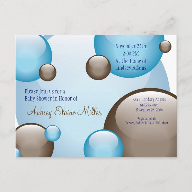Clustered Blue & Brown Bubble Invitation Postcard (Front)