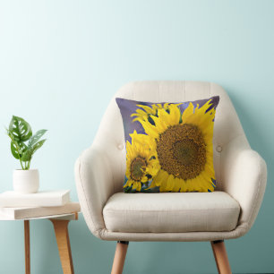 Clustered Sunflowers Close-Up Photograph Throw Pillow