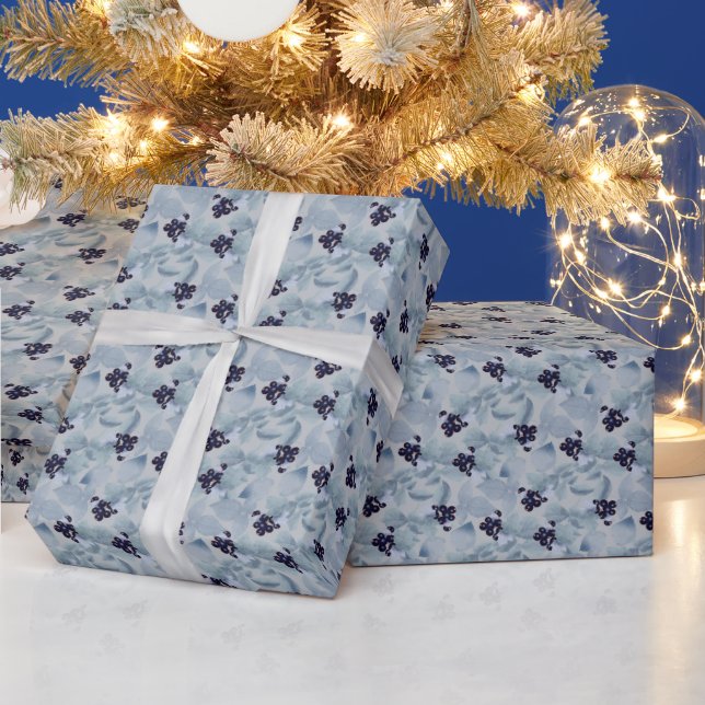 Clusters Of Black Currant, Pale Leaves On Gray Wrapping Paper (Holidays)