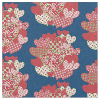 Clusters of Hearts and Red Roses Custom Fabric