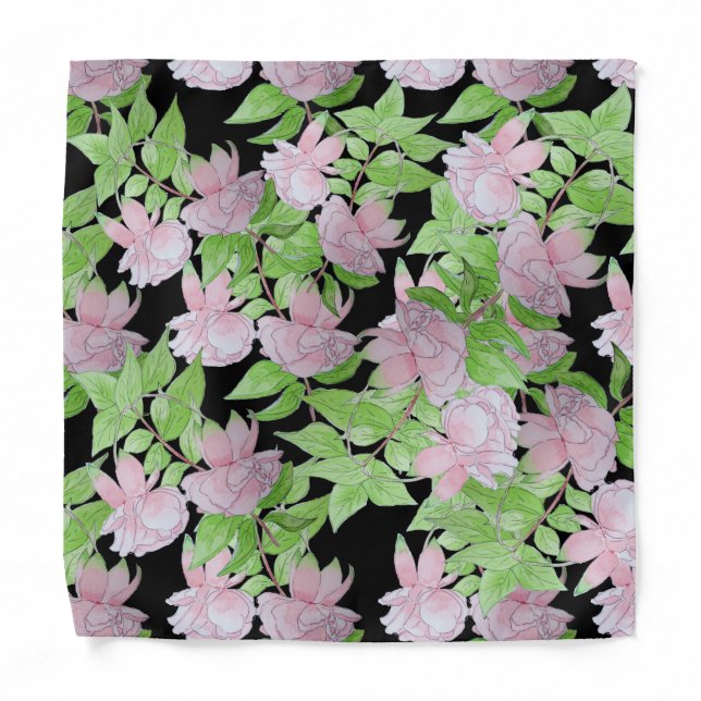 clusters of pretty pink flowers and leafs floral bandana (Front)