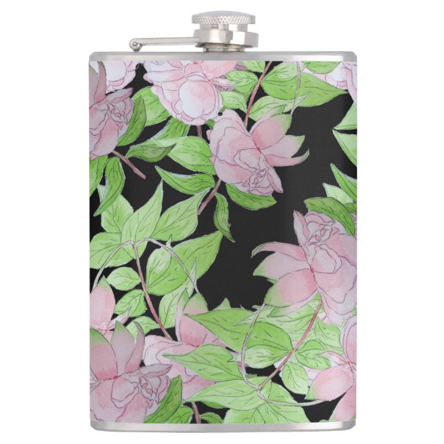 clusters of pretty pink flowers and leafs floral  flask (Front)