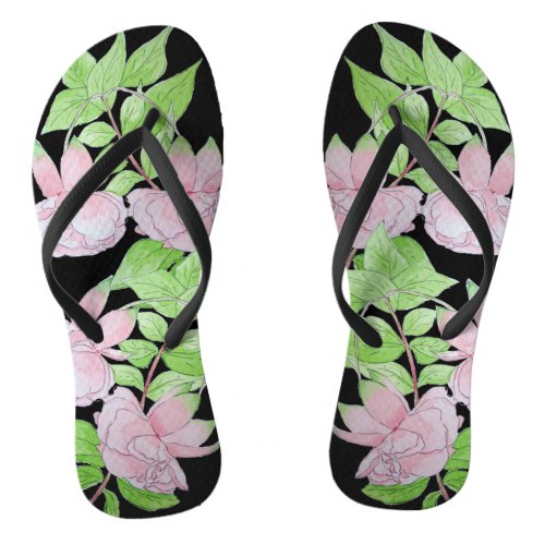 clusters of pretty pink flowers and leafs floral flip flops