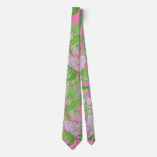 clusters of pretty pink flowers and leafs floral neck tie