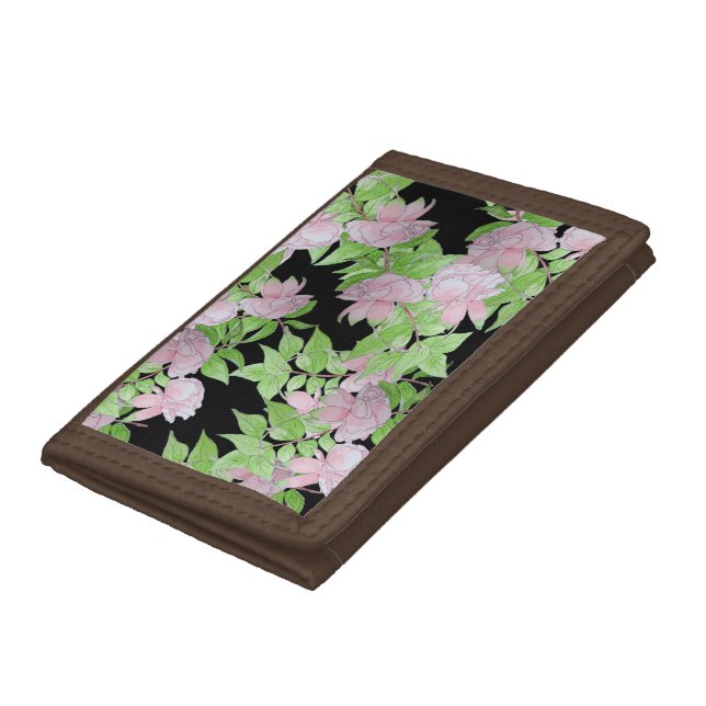 clusters of pretty pink flowers and leafs floral trifold wallet (Bottom)
