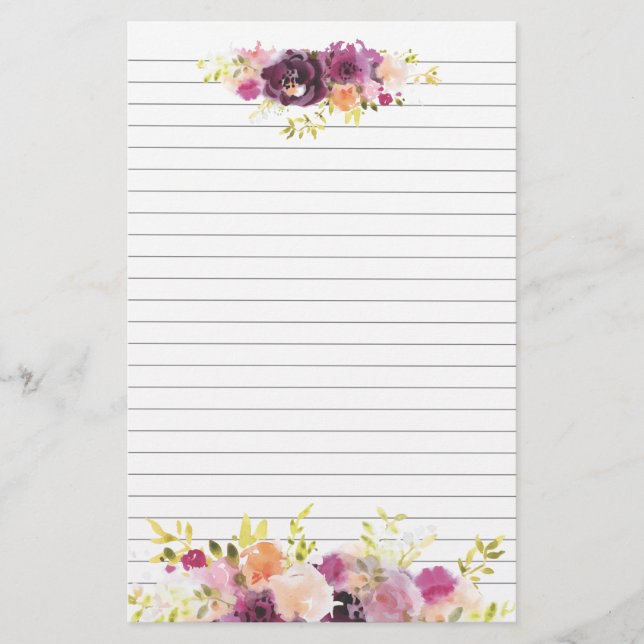 Clusters of Purple Flowers Top and Bottom Stationery (Front)