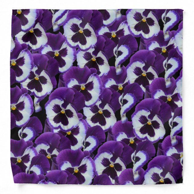 Clusters of Purple White Pansies: Harmonious Grace Bandana (Front)
