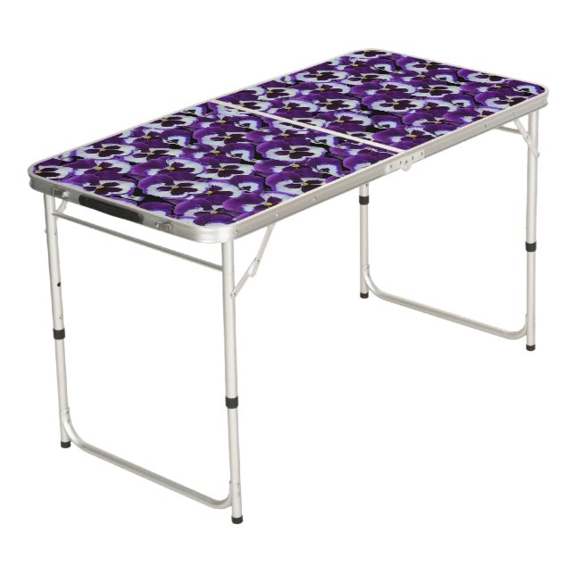 Clusters of Purple White Pansies: Harmonious Grace Beer Pong Table (Angled)