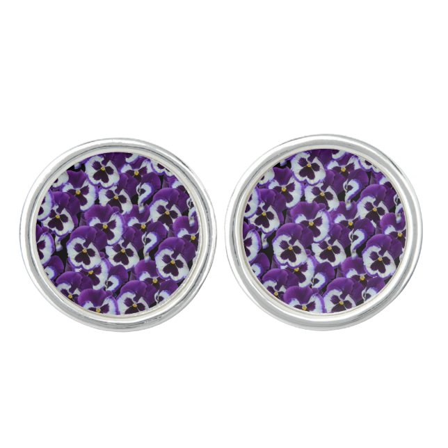 Clusters of Purple White Pansies: Harmonious Grace Cufflinks (Front)