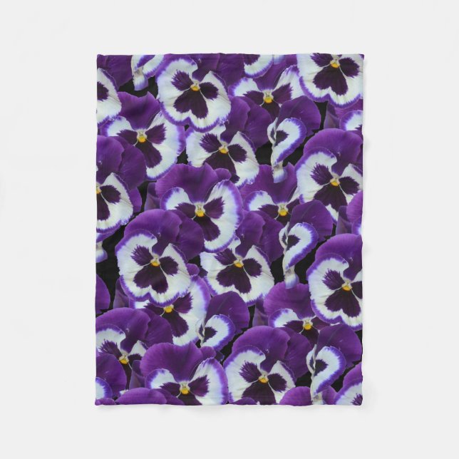 Clusters of Purple White Pansies: Harmonious Grace Fleece Blanket (Front)
