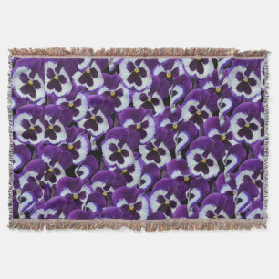 Clusters of Purple White Pansies: Harmonious Grace Throw Blanket