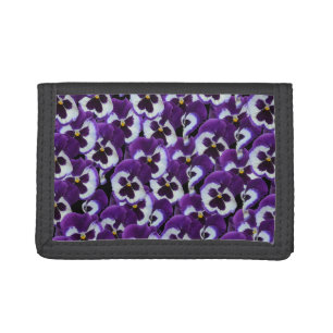 Clusters of Purple White Pansies: Harmonious Grace Tri-fold Wallet