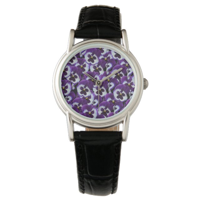 Clusters of Purple White Pansies: Harmonious Grace Watch (Front)