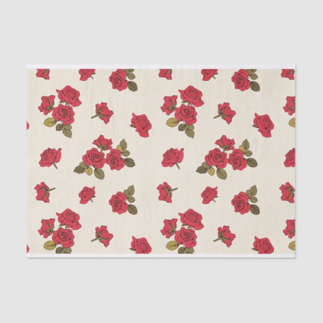 Clusters of Red Roses Illustrated Pattern Tissue Paper (Front)