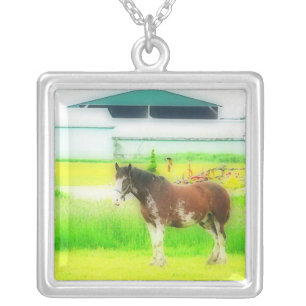 Clydesdale Draft Horse Silver Plated Necklace