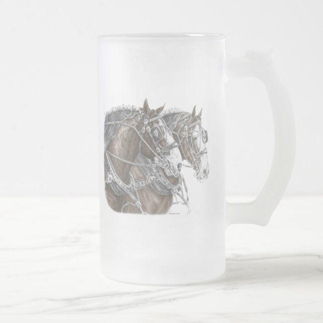 Clydesdale Draft Horse Team Frosted Glass Beer Mug (Right)