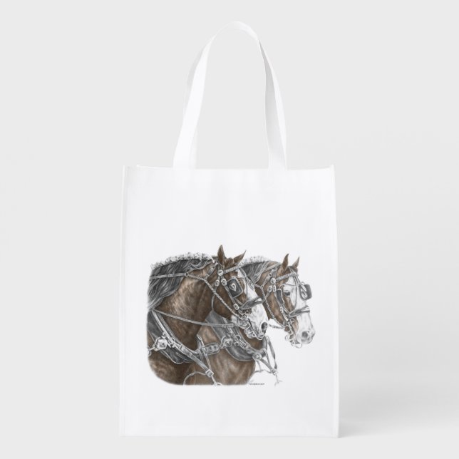 Clydesdale Draft Horse Team Reusable Grocery Bag (Back)