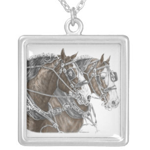Clydesdale Draft Horse Team Silver Plated Necklace