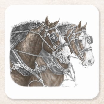 Clydesdale Draft Horse Team Square Paper Coaster by KelliSwan at Zazzle