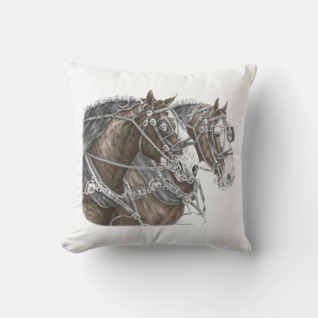 Clydesdale Draft Horse Team Throw Pillow (Front)