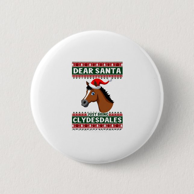 Clydesdale Horse Christmas Ugly Xmas Sweater Eques Button (Front)