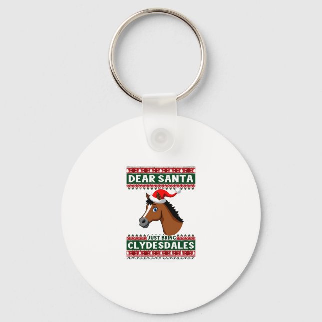 Clydesdale Horse Christmas Ugly Xmas Sweater Eques Keychain (Front)