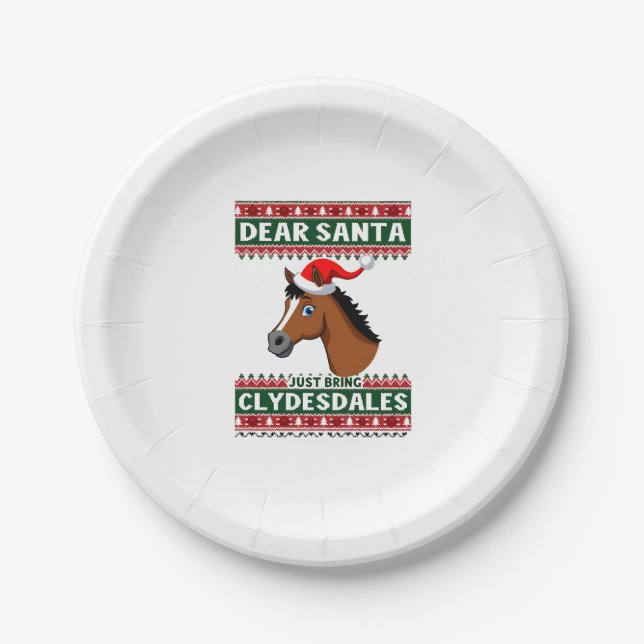 Clydesdale Horse Christmas Ugly Xmas Sweater Eques Paper Plates (Front)