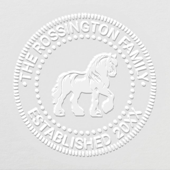 Clydesdale Horse Family Name Date Estd NT Frm Embosser (Design)