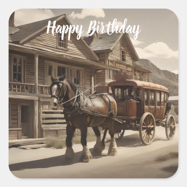 Clydesdale horse pulling stagecoach  square sticker (Front)