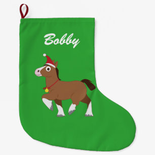 Clydesdale Horse Santa Hat Name Customizable Large Christmas Stocking