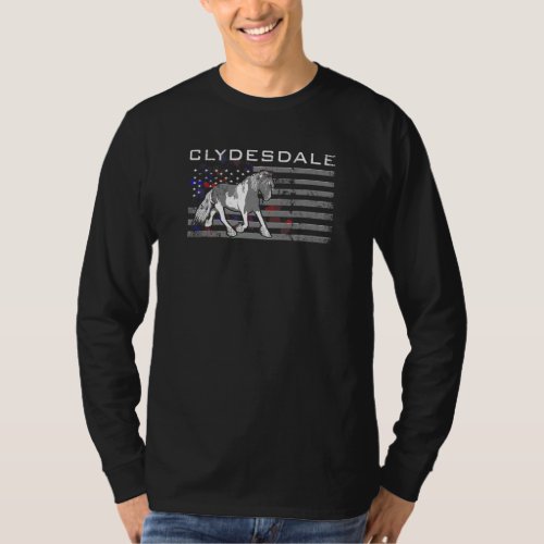 Clydesdale Horse Us American Flag T_Shirt