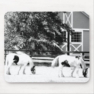 Clydesdale Horses Grazing (Black and White) mousep Mouse Pad