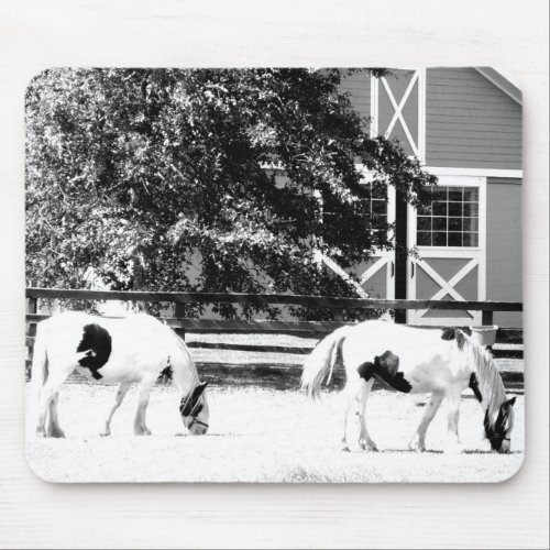 Clydesdale Horses Grazing Black and White mousep Mouse Pad