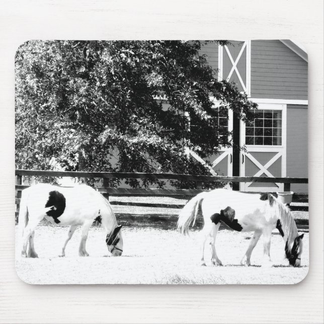 Clydesdale Horses Grazing (Black and White) mousep Mouse Pad (Front)