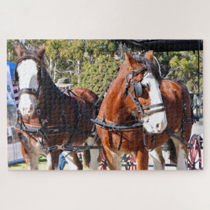 Clydesdale horses harnessed to pull the carriage jigsaw puzzle