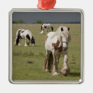Clydesdale horses in a field, Northumberland, Metal Ornament