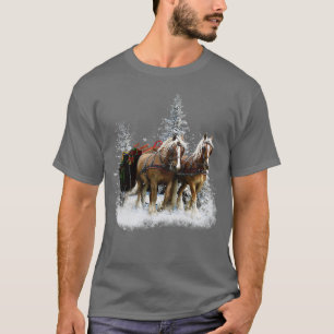 Clydesdale Horses in snow Christmas  T-Shirt
