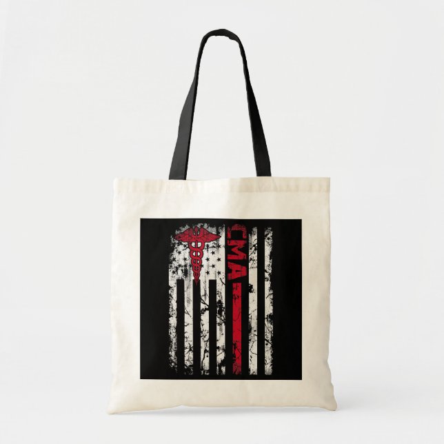 CMA Certified Medical Assistant USA Flag Nurse Tote Bag (Front)
