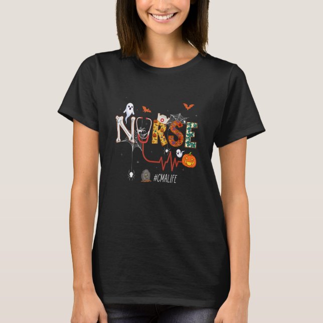 Cma Nurse Stethoscope Pumpkin Nursing Hallowen Pat T-Shirt (Front)