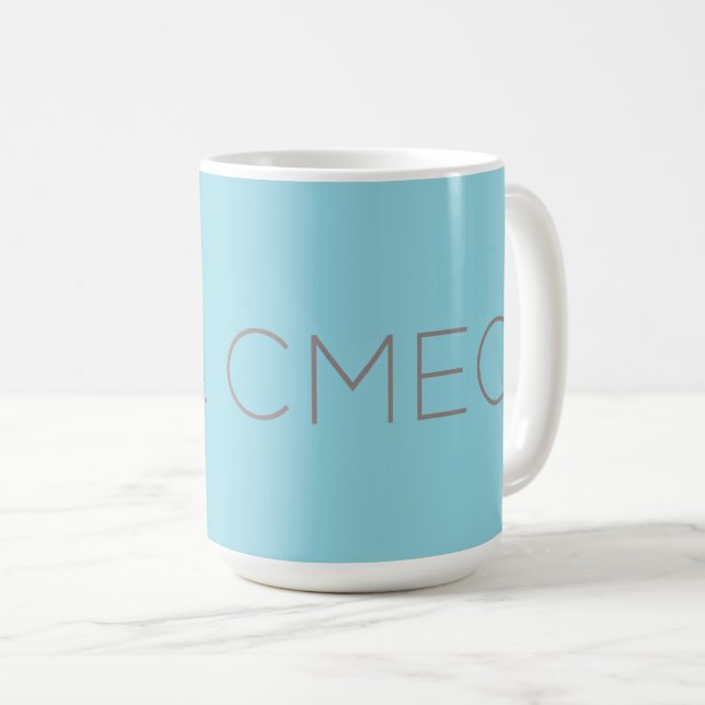 CMEC Coffee Mug - 15-oz, light blue with gray (Front Right)