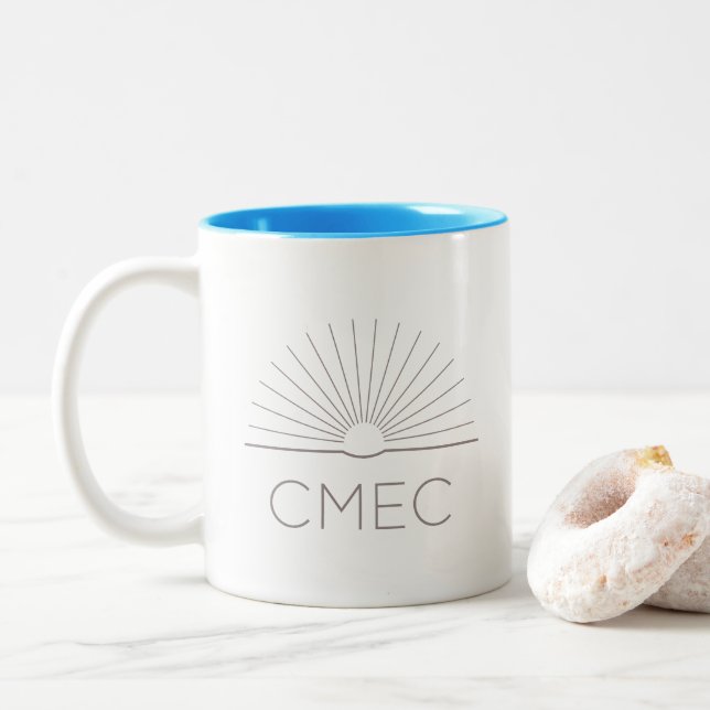 CMEC Two-Toned Mug - gray logo, turquoise interior (With Donut)