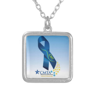 CMT Ribbon Small Silver Plated Square Necklace