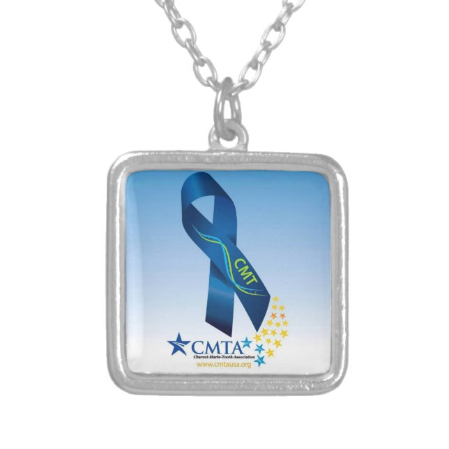 CMT Ribbon Small Silver Plated Square Necklace (Front)
