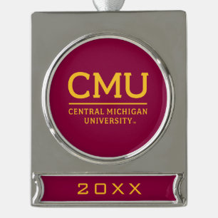 CMU Wordmark Silver Plated Banner Ornament