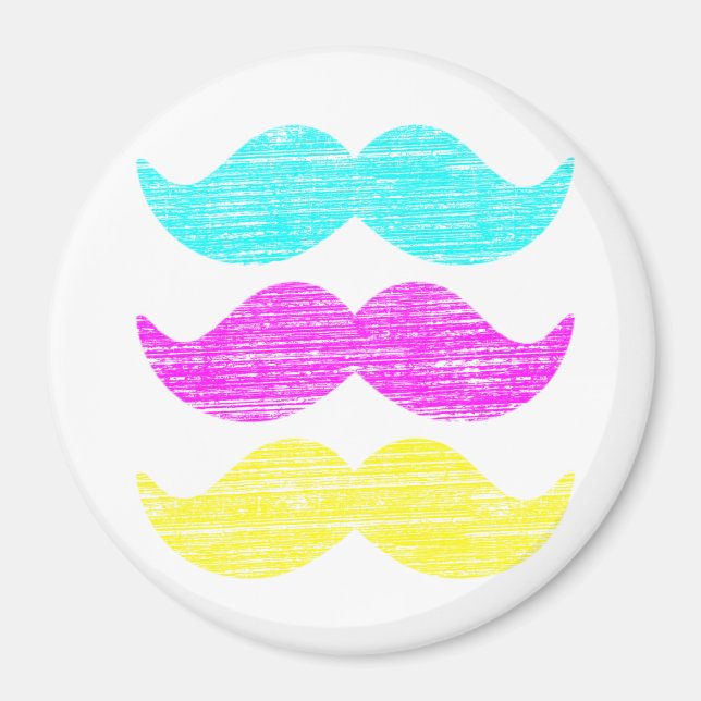 CMY Color Mustache Print Pattern Magnet (Front)