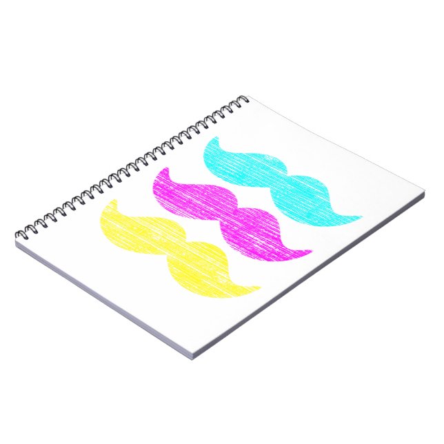 CMY Color Mustache Print Pattern Notebook (Left Side)