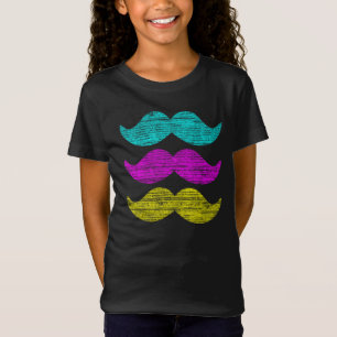 CMY Color Mustache Print Pattern T-Shirt