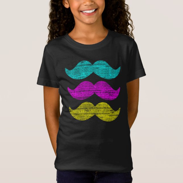 CMY Color Mustache Print Pattern T-Shirt (Front)