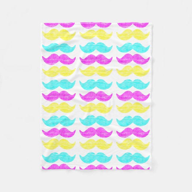 CMY Mustache Pattern Graphic Art Fleece Blanket (Front)